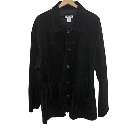 VINTAGE CHEROKEE Men's Size XL 90s Long Suede Leather Button Jacket Coat Black - Picture 1 of 13